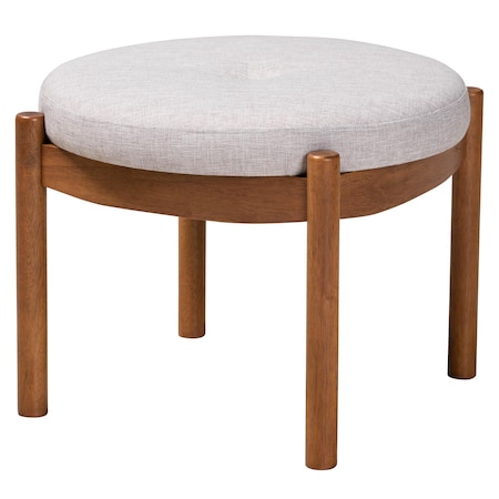 Baxton Studio Iliana Japandi Greyish Beige Fabric and Walnut Brown Finished Wood Ottoman Footstool 233-13165-ZORO
